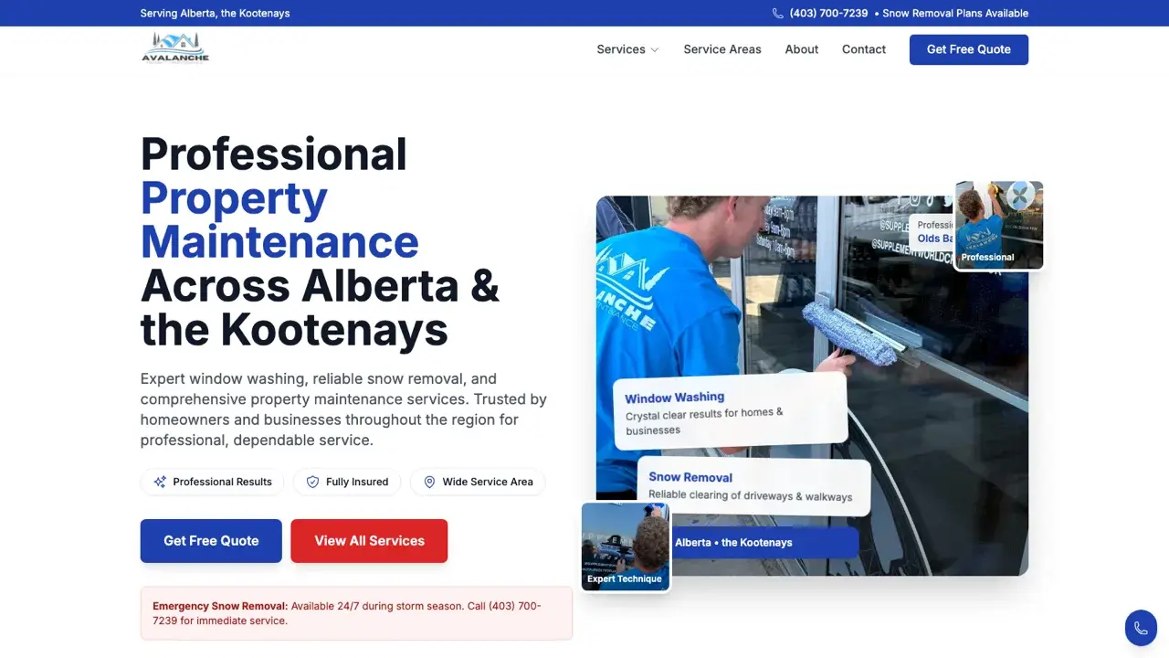 Avalanche Property Maintenance website screenshot