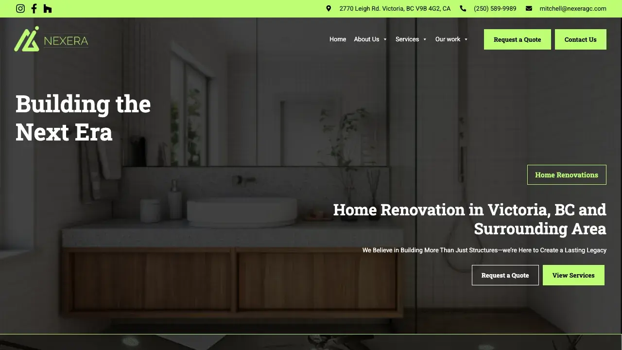 NEXERA Home Renovations website screenshot