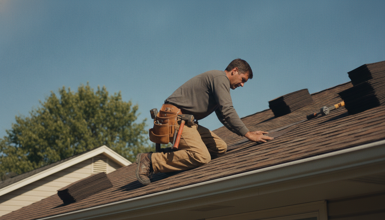 Roofer at work